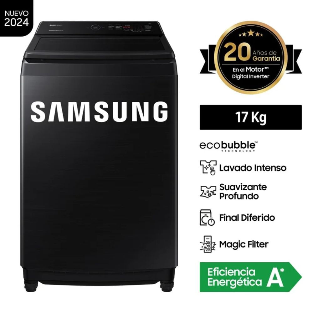 LAVADORA SAMSUNG 17KG COLOR NEGRO MOD WA17CG6441BV