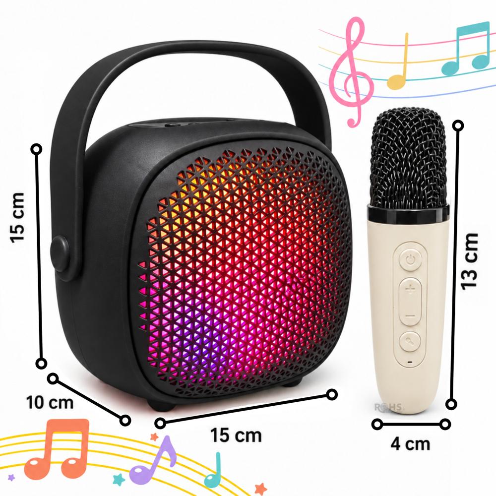 Parlante Karaoke Negro Con 2 Micrófonos Inalámbricos Portátil Para Niños Y Adultos