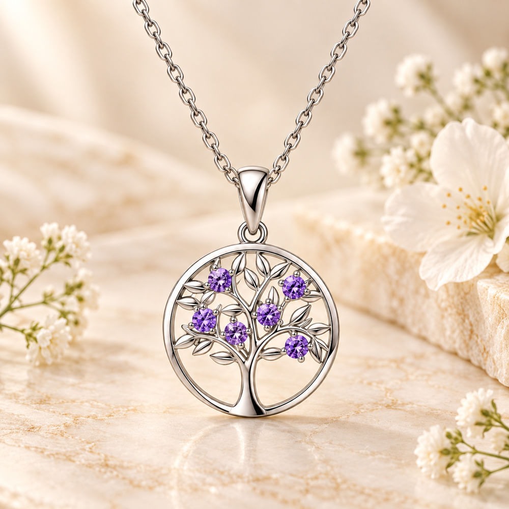 Collar Árbol Místico Brillante en Lila - Plata 925