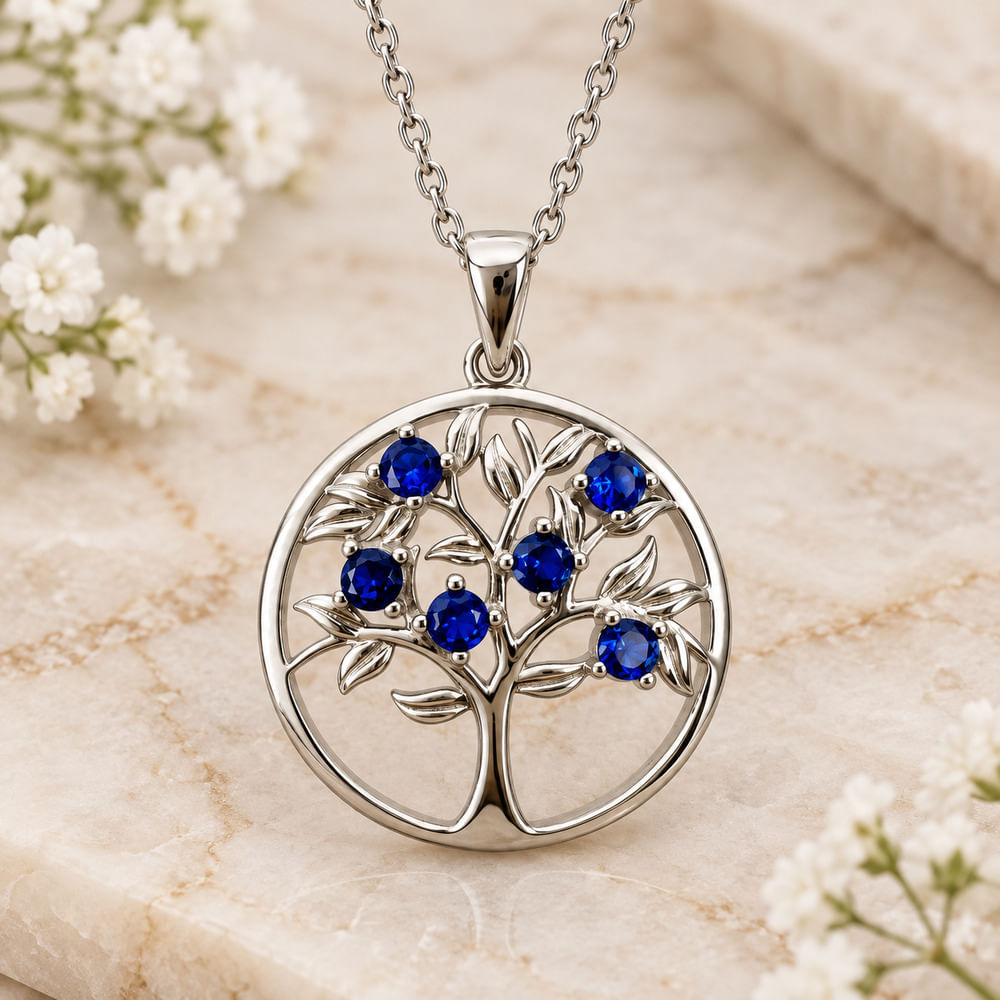 Collar Árbol Místico Brillante en Azul suave - Plata 925