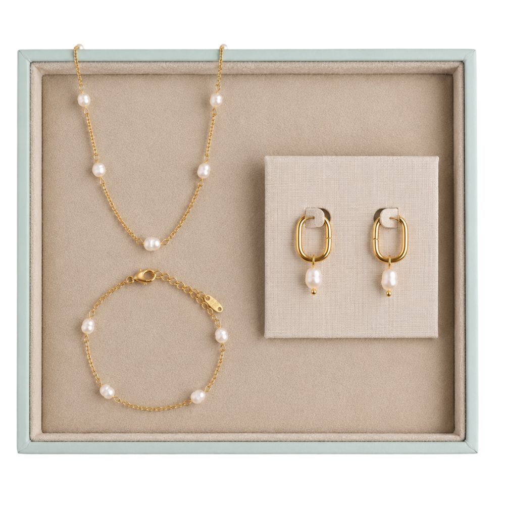 Juego de Collar Pulsera y Aretes de Perlas