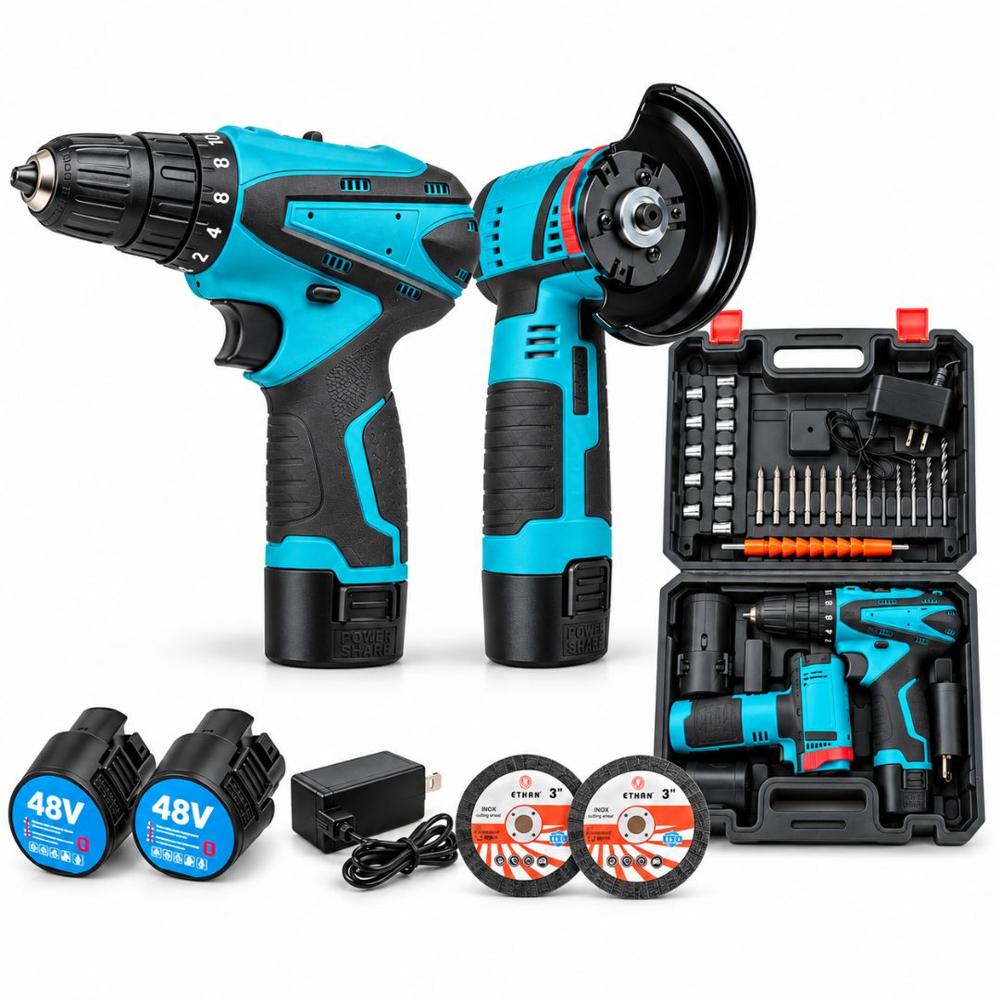 Kit Taladro Atornillador Ergonómico Inalámbrico 48V con 2 Ba