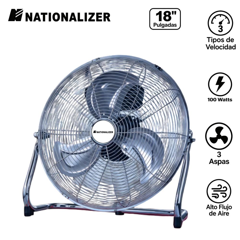 Ventilador de Piso Nationalizer NN FE 45 18 pulgadas 100W 3 Aspas Silver.