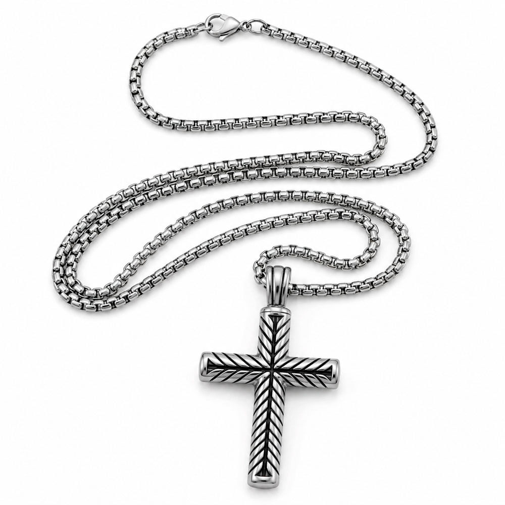 Collar Cruz Trenzada De Acero Con Cadena Cesta Para Hombre