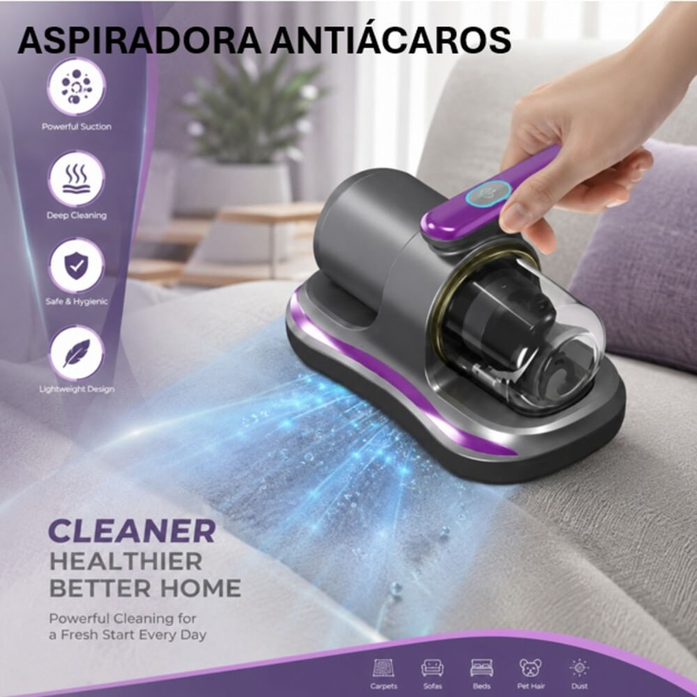 Aspiradora Antiácaros Portátil UV con Filtro y Recargable
