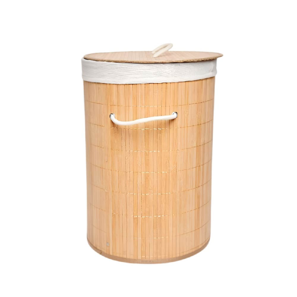 CESTA PARA ROPA DE BAMBU CON TAPA FORRO Y ASAS 48 LITROS