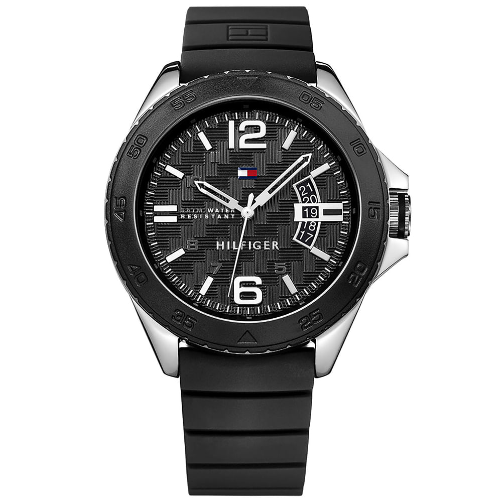 Reloj Tommy Hilfiger Cody 1791203 Fecha Acero Inoxidable Correa de Silicona Negro