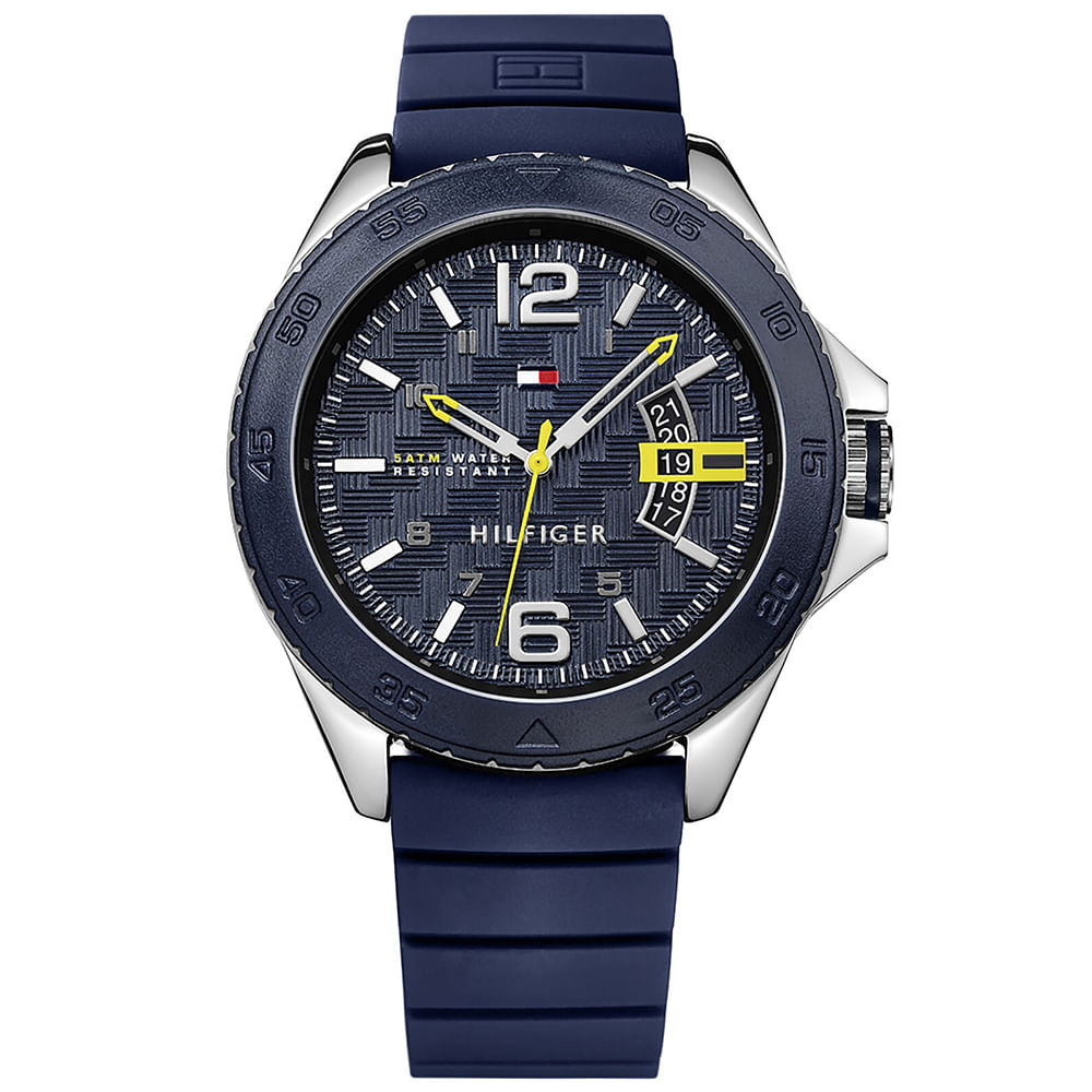 Reloj Tommy Hilfiger Cody 1791204 Fecha Acero Inoxidable Correa de Silicona Azul