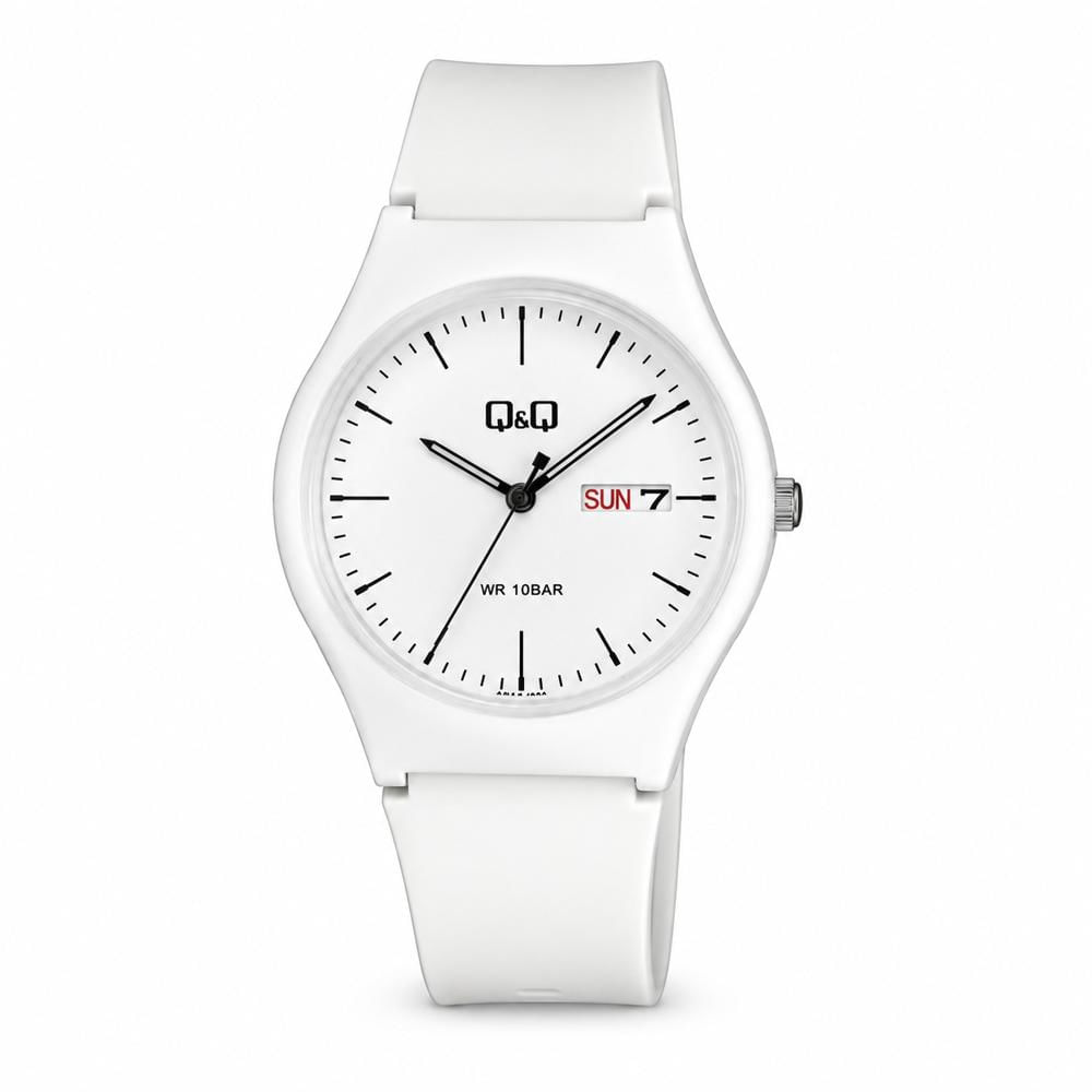 Reloj QyQ A212J002Y Unisex Blanco 38 mm Resina 10 BAR Día y Fecha Analógico