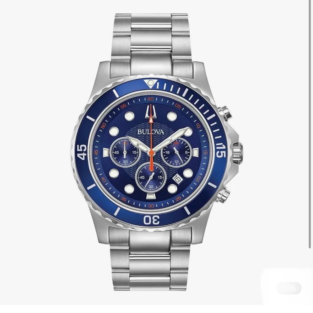 RELOJ BULOVA CLASSIC ACERO INOXIDABLE CRONOGRAFO PLATEADO FONDO AZUL