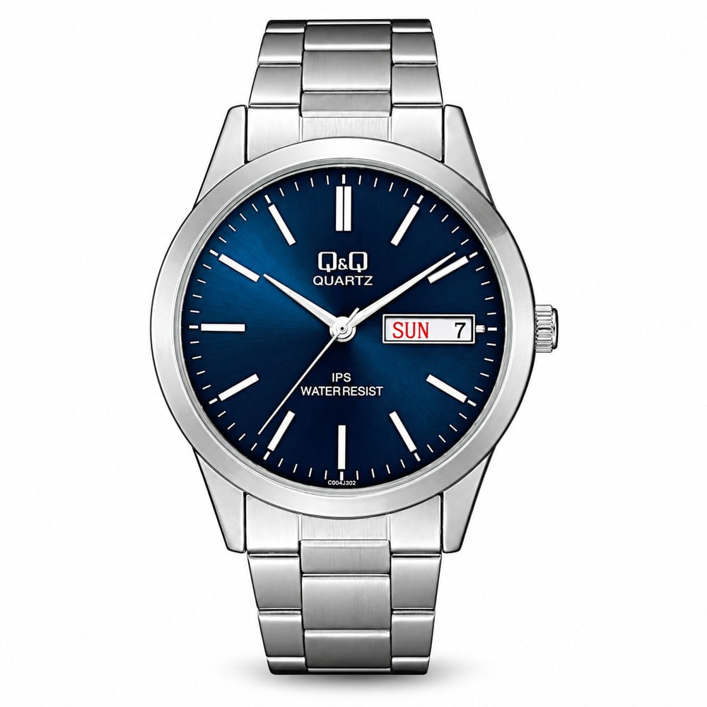 Reloj QyQ CD06J202Y Hombre Plateado 40 mm Esfera Azul Brazalete Metálico 3 BAR
