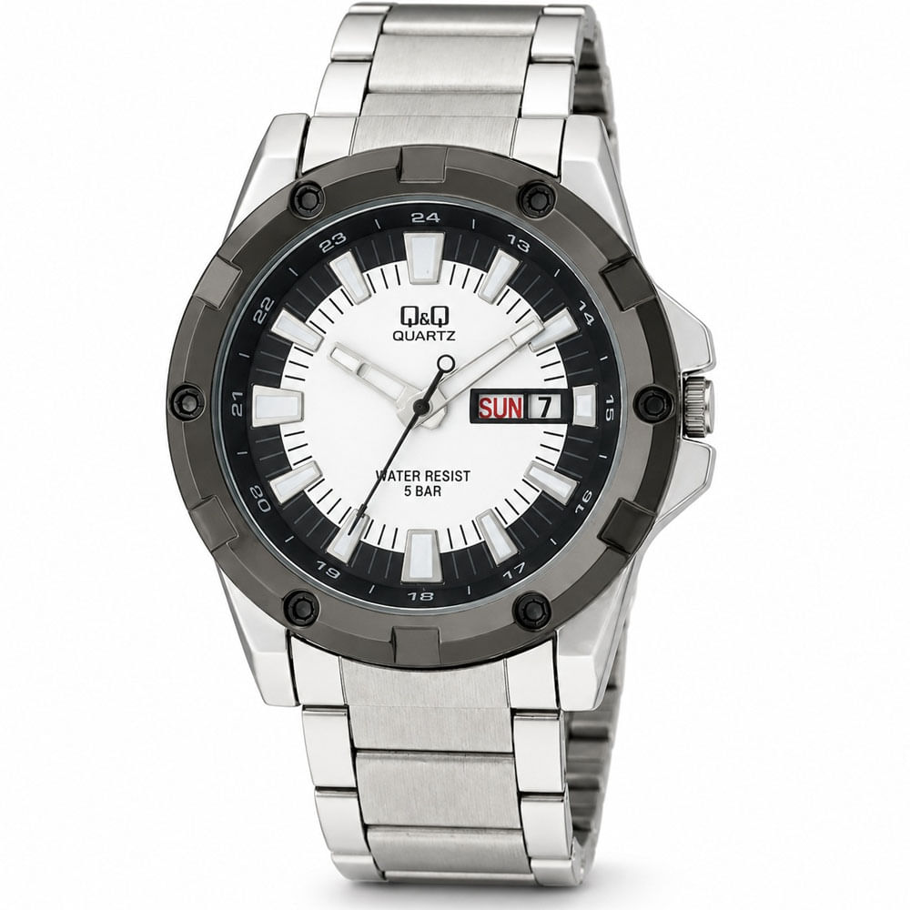 Reloj QyQ A150J401Y Hombre Plateado con Día y Fecha