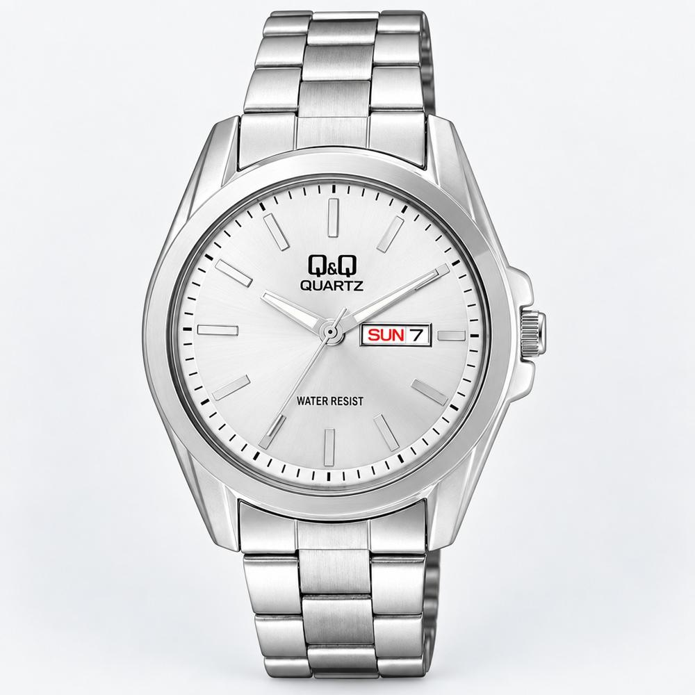 Reloj QyQ A190-201Y Hombre Plateado 41 mm Brazalete Metálico Día Fecha 5 BAR