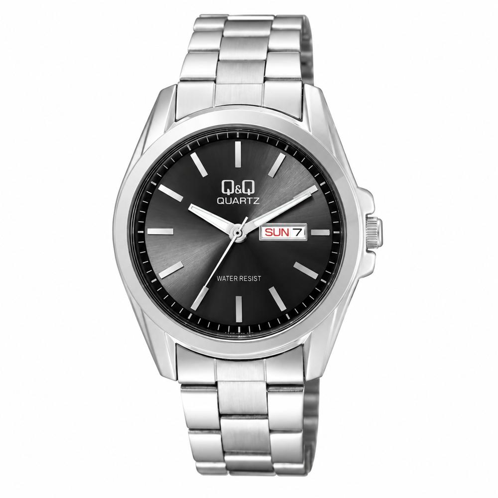 Reloj QyQ A190-202Y Hombre Plateado 41 mm Esfera Negra Día Fecha Brazalete Metálico