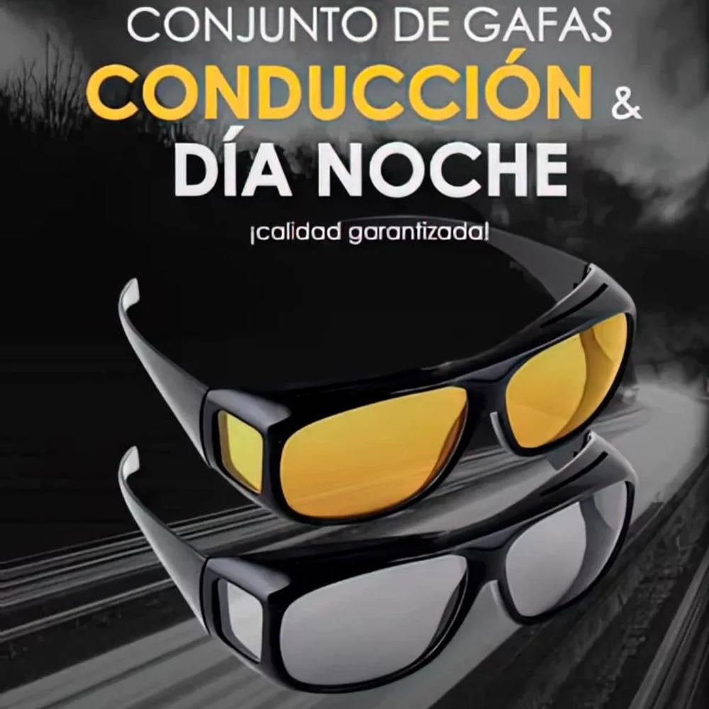 LENTES DE MANEJO 2x1 PARA DIA Y NOCHE CAJA x 2 UND COLOR NEGRO AMARILLO.
