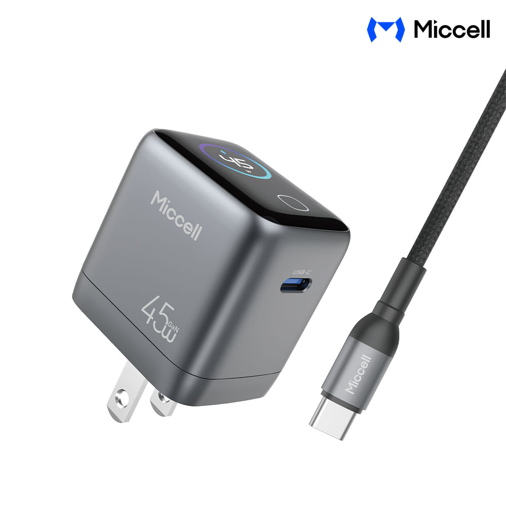 Miccell T68 Cargador GaN 45W USB C PD con Pantalla TFT y Cable Integrado