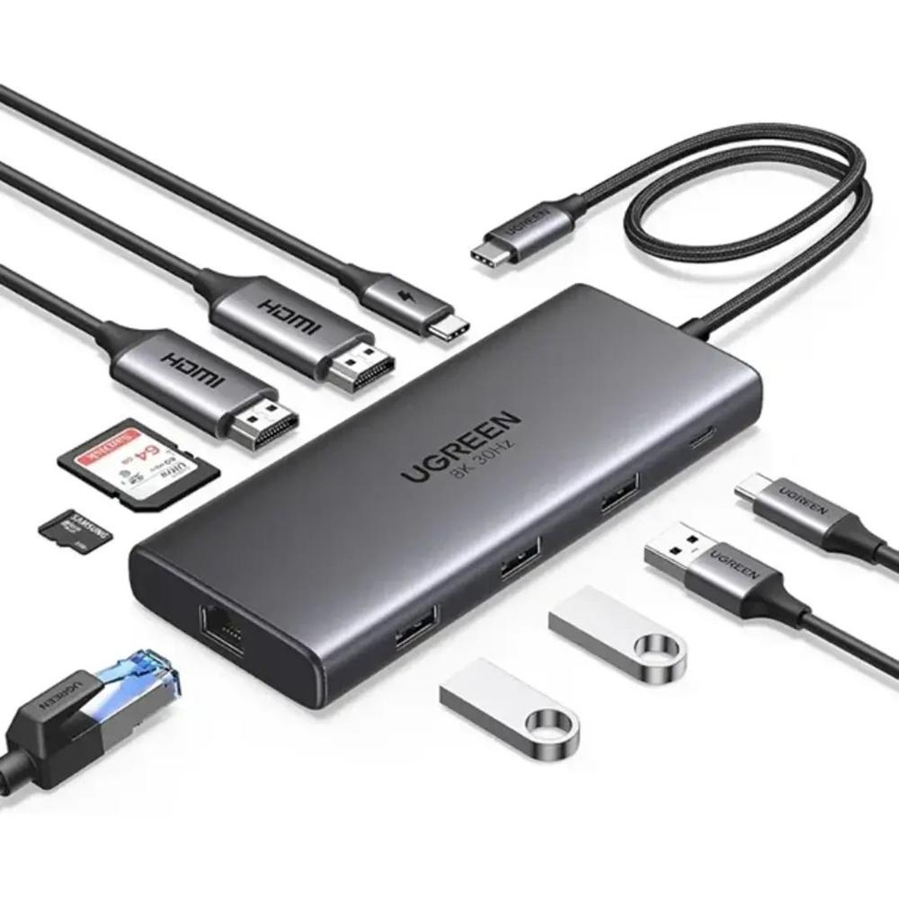 Hub USB-C 10 en 1 HDMI 4K, RJ45 Gigabit, USB 3.0, SD/TF y PD 100W - UGREEN CM693