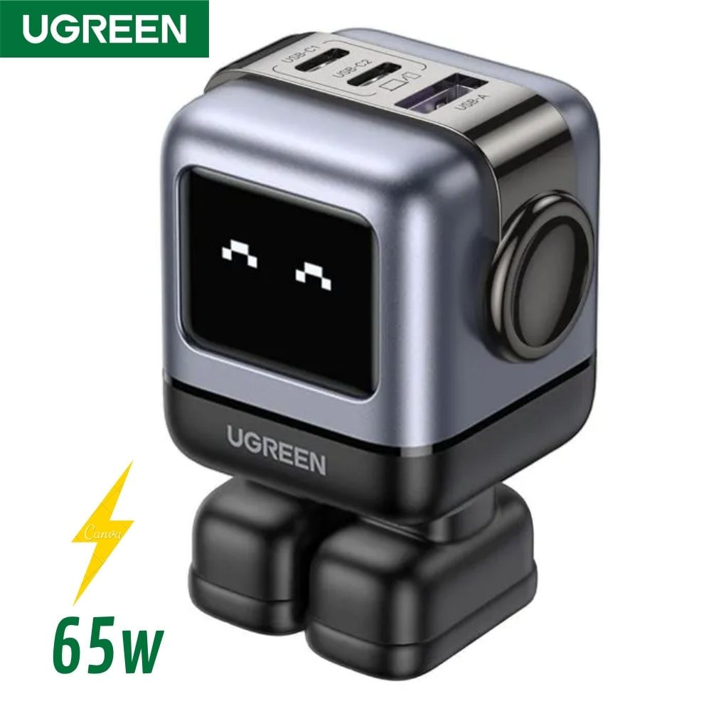 CARGADOR UGREEN 65W ROBOT FAST CHARGER NEGRO