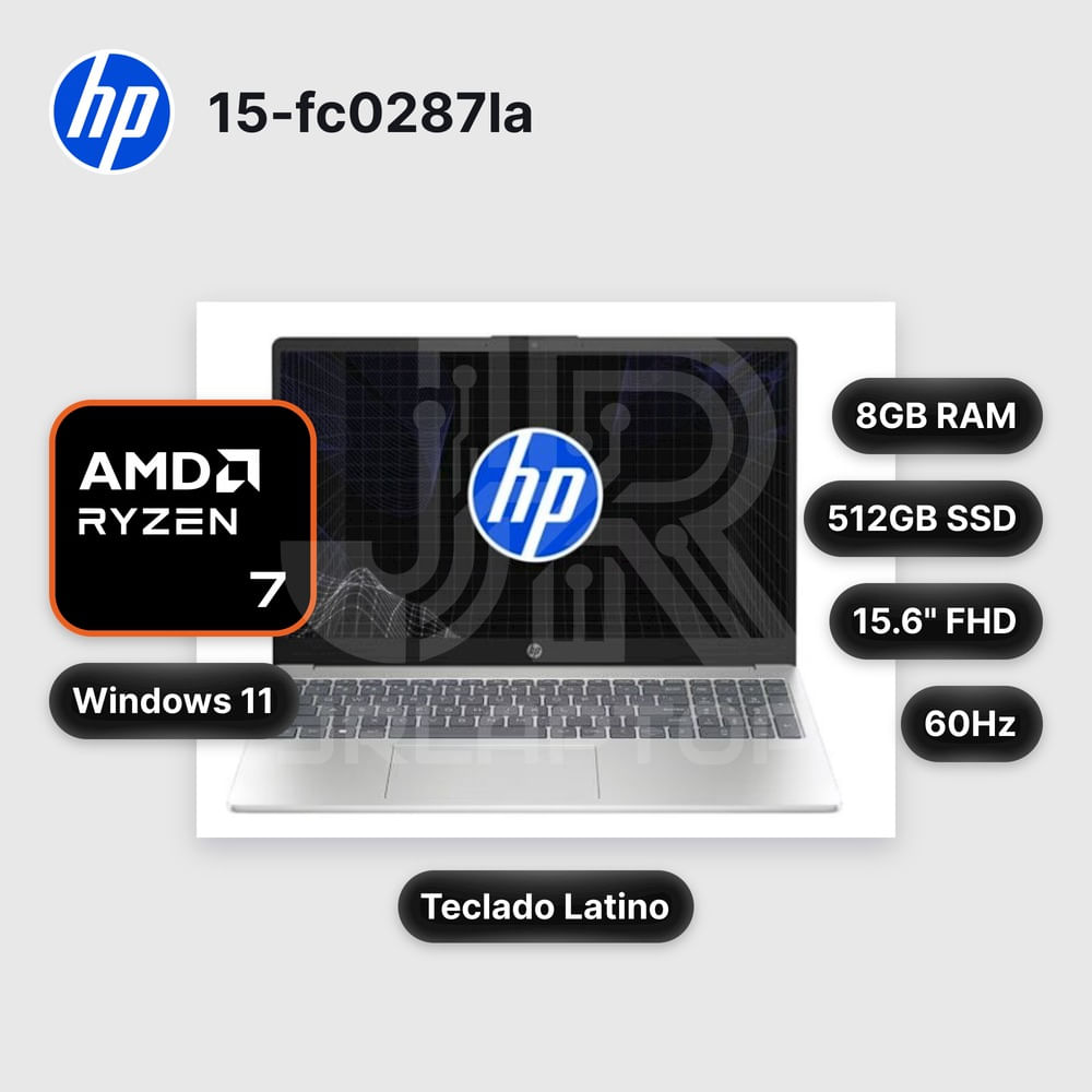 Laptop HP 15-fc0287la Ryzen 7-7730U 8GB 512GB SSD 15.6"" (C92PXLA#ABM)