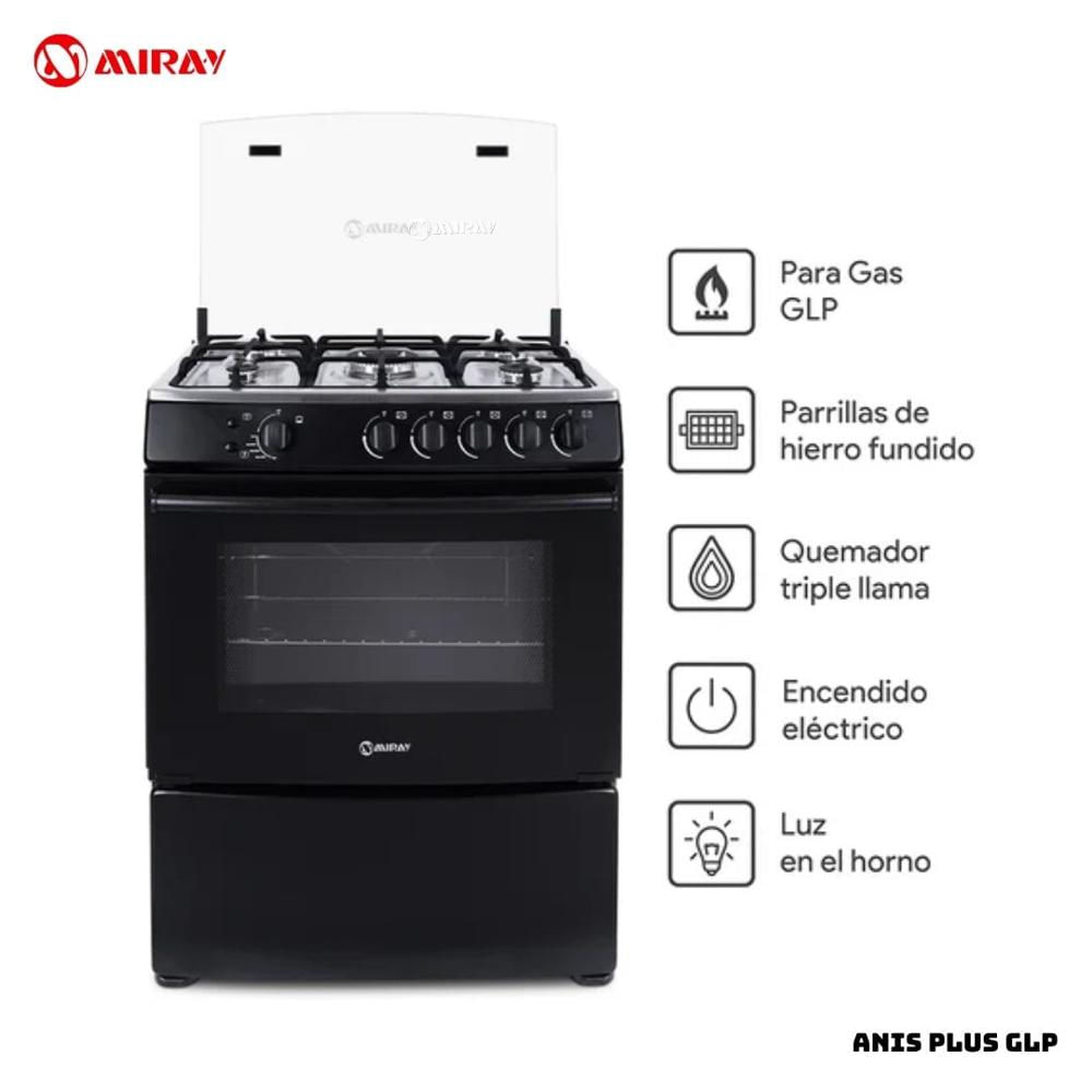 COCINA A GAS OEM GIRASOL PLUS GLP HORNILLAS 5 - NEGRO