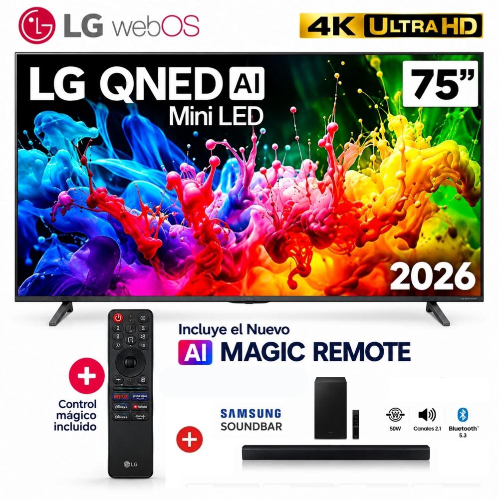Televisor 75 4K UHD QNED MiniLED Negro LG 75QNED65BSA 2026 - Soundbar B450
