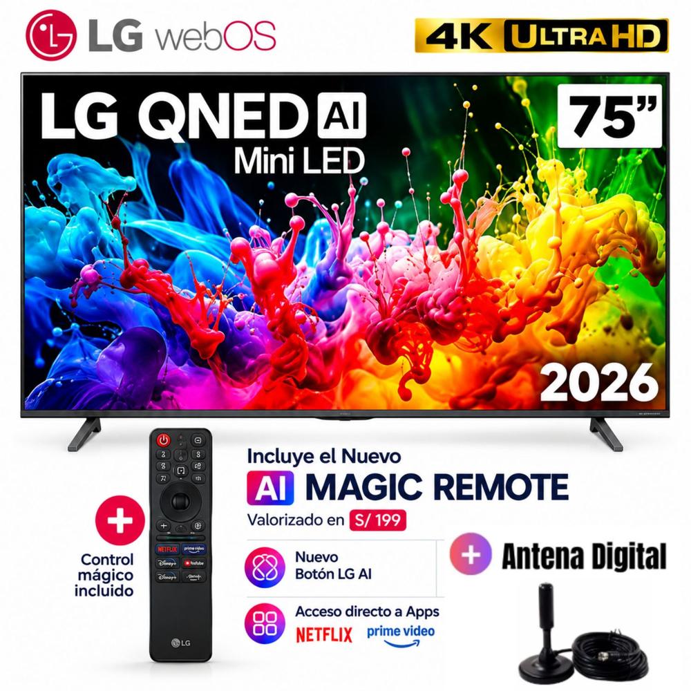Televisor 75 4K UHD QNED MiniLED Negro LG 75QNED65BSA 2026 - Antena