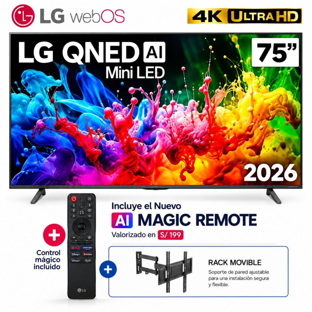 Televisor 75 4K UHD QNED MiniLED Negro LG 75QNED65BSA 2026 - Rack