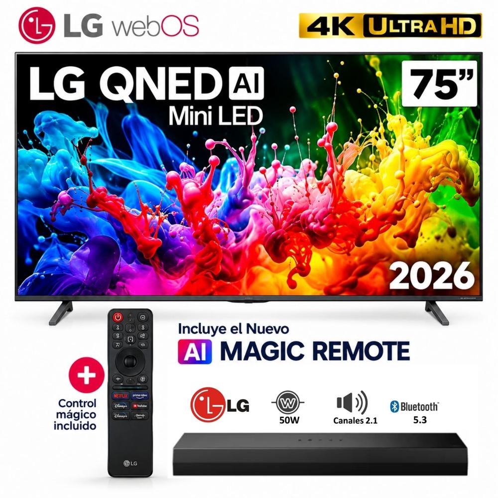 Televisor 75 4K UHD QNED MiniLED Negro LG 75QNED65BSA 2026 - Soundbar Lg