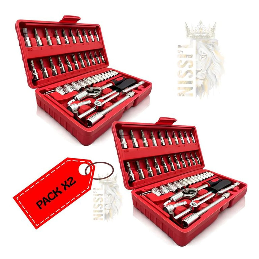 PACK X2 SET DE DADOS Y DESTORNILLADORES DE 46 PIEZAS UNIVERSAL