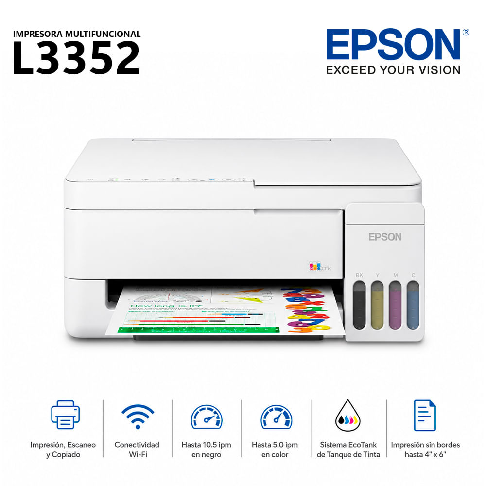 Impresora Multifuncional Epson L3352 Wi-Fi Blanca