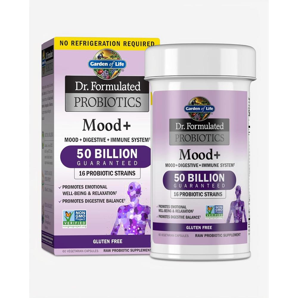 PROBIÓTICO GARDEN OF LIFE MOOD+ SHELF STABLE 50 BILLONES 16 CEPAS 60 CÁPSULAS