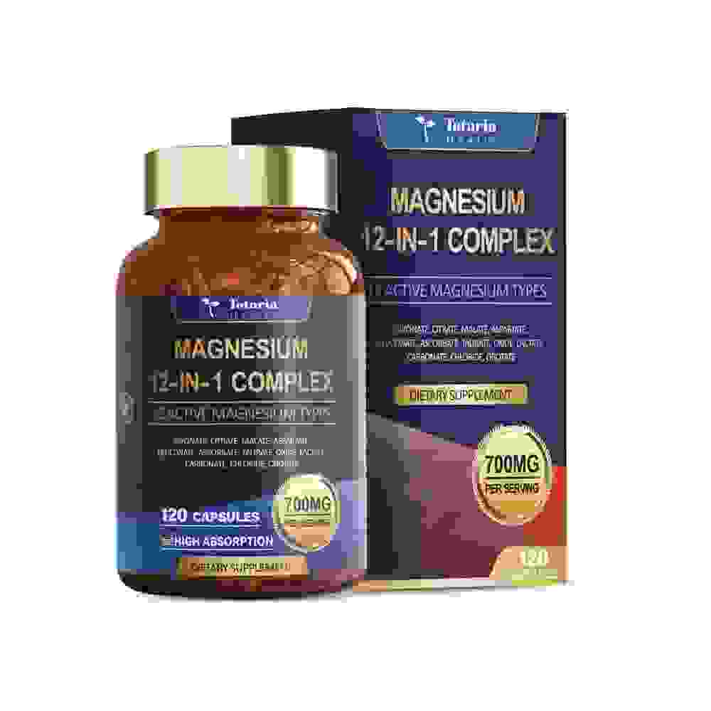 Complejo de Magnesio 700 mg 12 en 1 120 Cápsulas Glicinato Citrato y Malato