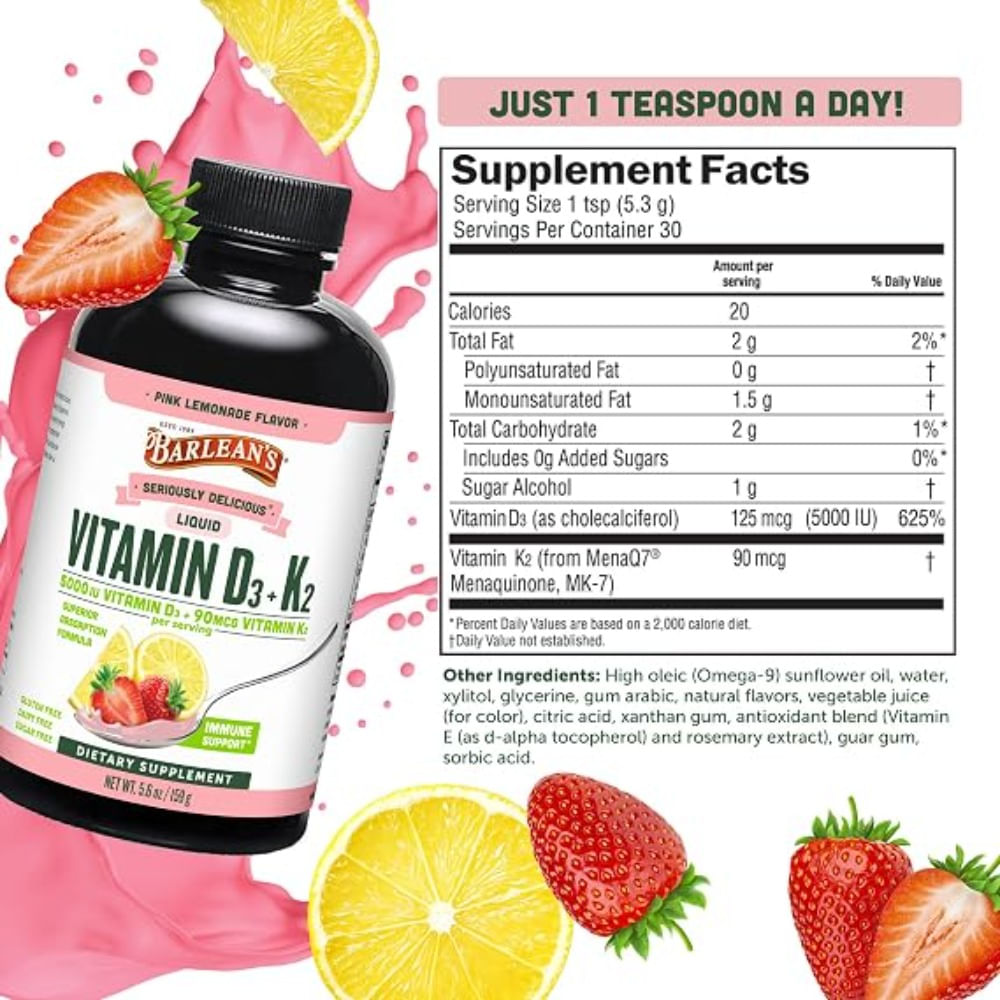Barleans Vitamina líquida Pink Lemonade D3 K2 5000 UI