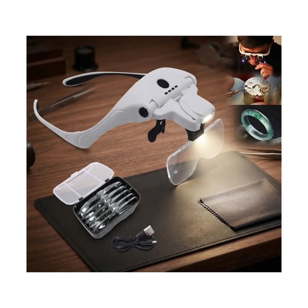 Lupa De Cabeza Recargable 4 Luz Led con 5 Lentes Cosmiatra