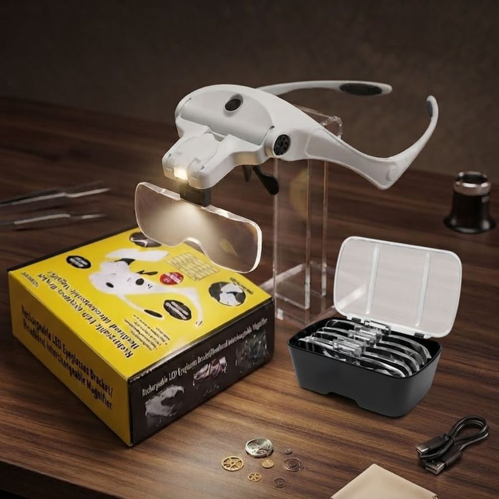 Lupa De Cabeza Recargable Con Luz Led y 5 Lentes Cosmiatra