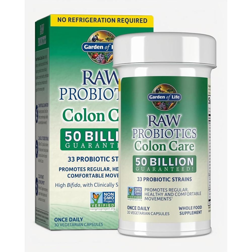 PROBIÓTICO GARDEN OF LIFE RAW COLON CARE SHELF STABLE 50 BILLONES 33 CEPAS 30 CÁPSULAS