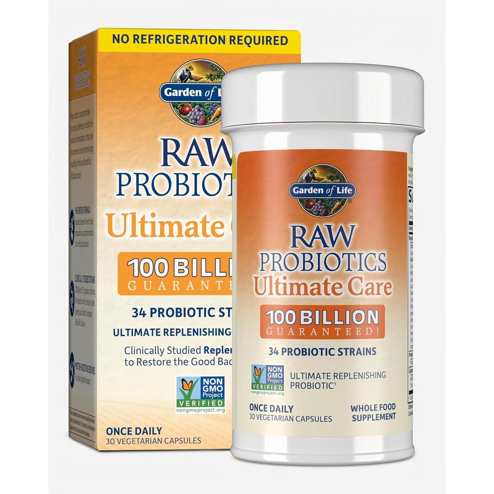 PROBIÓTICO GARDEN OF LIFE RAW ULTIMATE CARE SHELF STABLE 100 BILLONES 34 CEPAS 30 CÁPSULAS