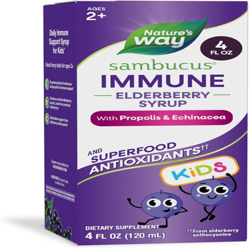 Natures Way Sambucus  Jarabe inmunológico de saúco para niños con equinácea y propóleos