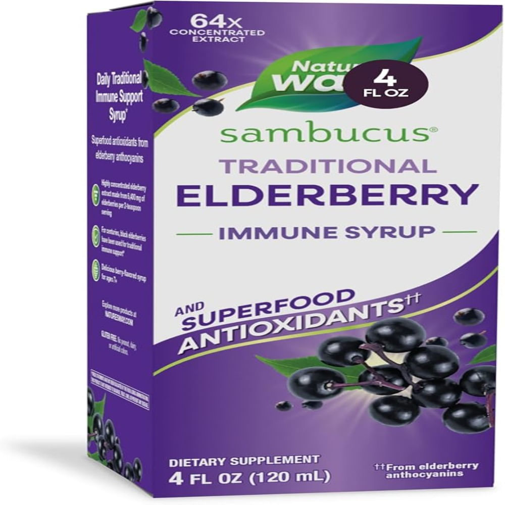 Natures Way Sambucus Jarabe de apoyo inmunológico tradicional de saúco 4 onzas líquidas