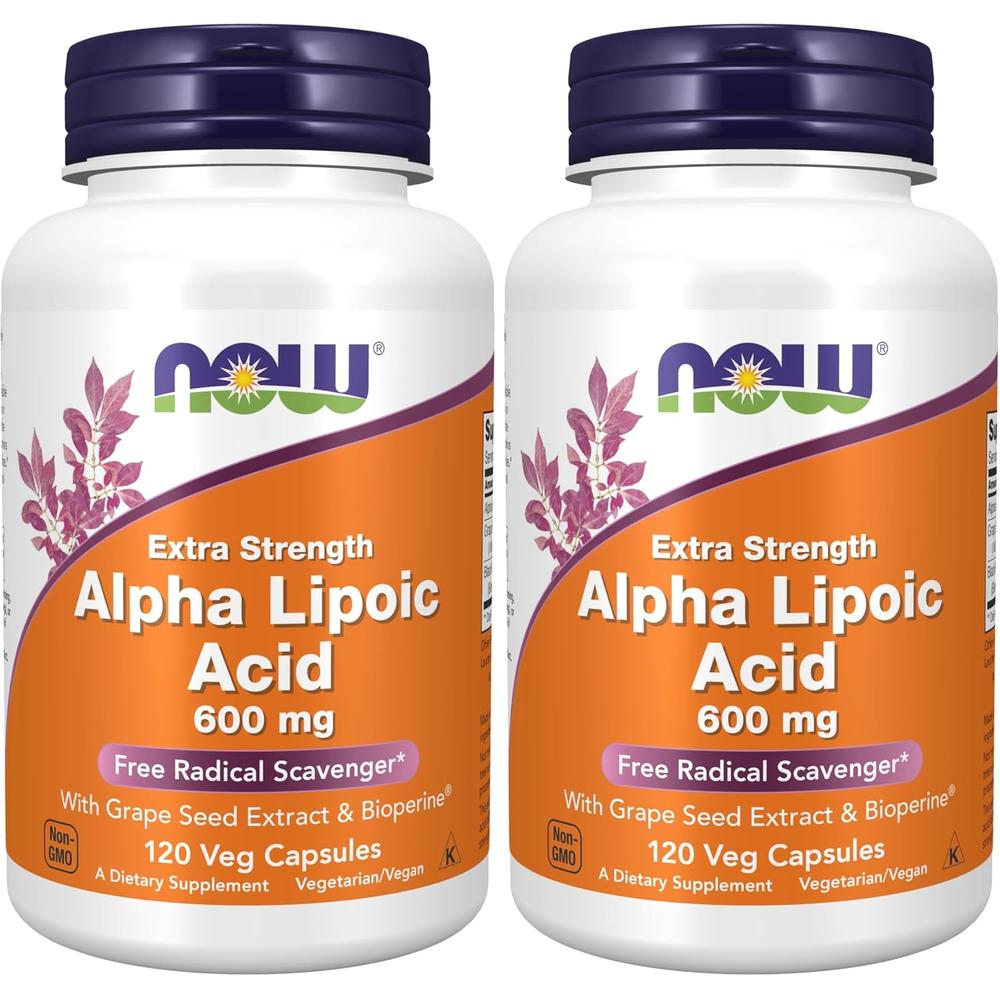ÁCIDO ALFA LIPOICO NOW FOODS 600 MG CON SEMILLA DE UVA + BIOPERINE 120 CÁPSULAS | PACK 2