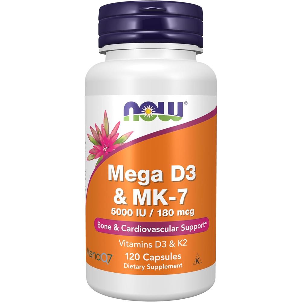 MEGA D3 + MK-7 NOW FOODS 5000 UI / 180 MCG 120 CÁPSULAS