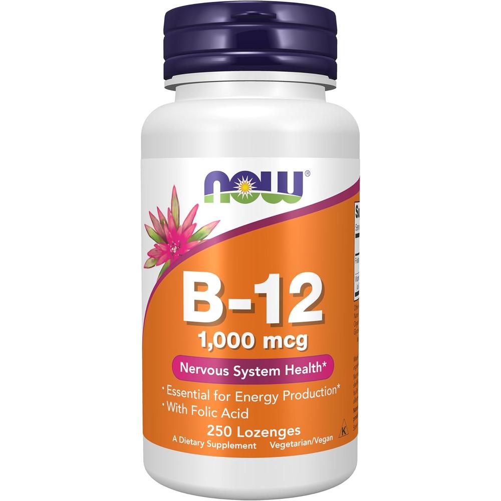 VITAMINA B12 NOW FOODS 1000 MCG CON ÁCIDO FÓLICO 250 PASTILLAS MASTICABLES