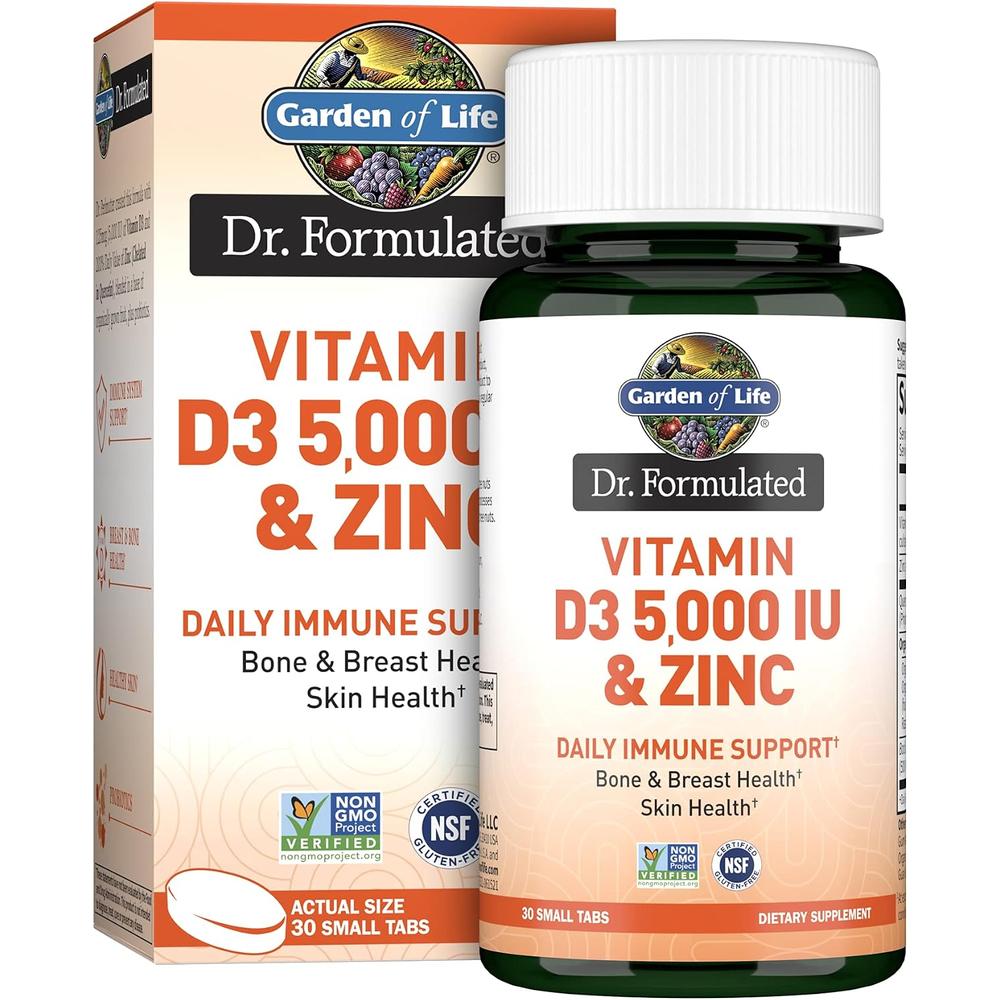 VITAMINA D3 + ZINC + QUERCETINA GARDEN OF LIFE DR. FORMULATED 5000 UI 30 TABLETAS