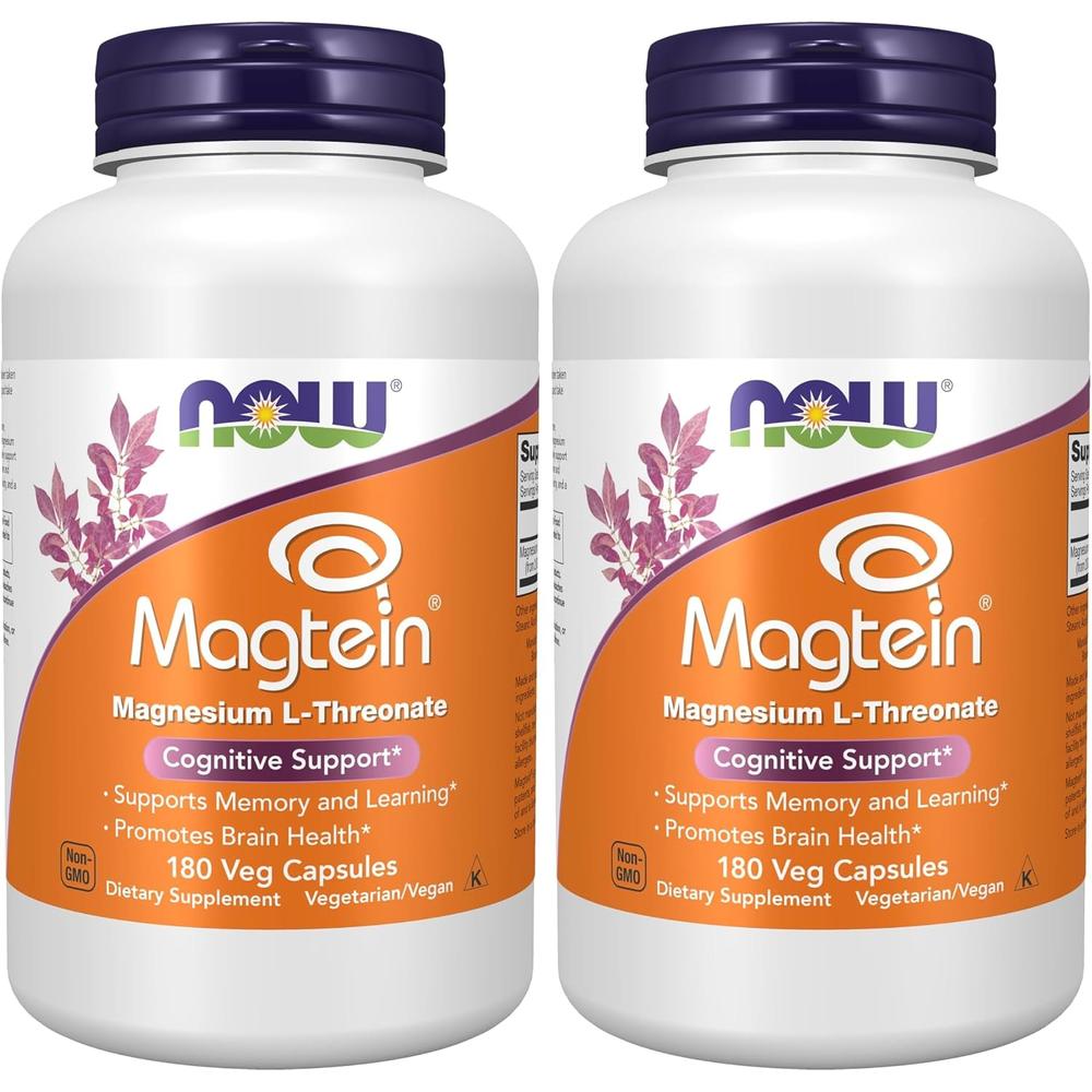 MAGTEIN MAGNESIO L-TREONATO NOW FOODS 180 CÁPSULAS | PACK 2