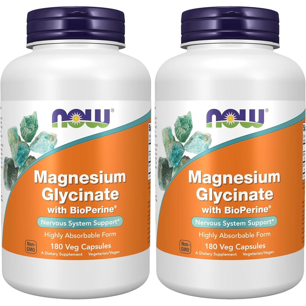 GLICINATO DE MAGNESIO NOW FOODS CON BIOPERINE 180 CÁPSULAS | PACK 2
