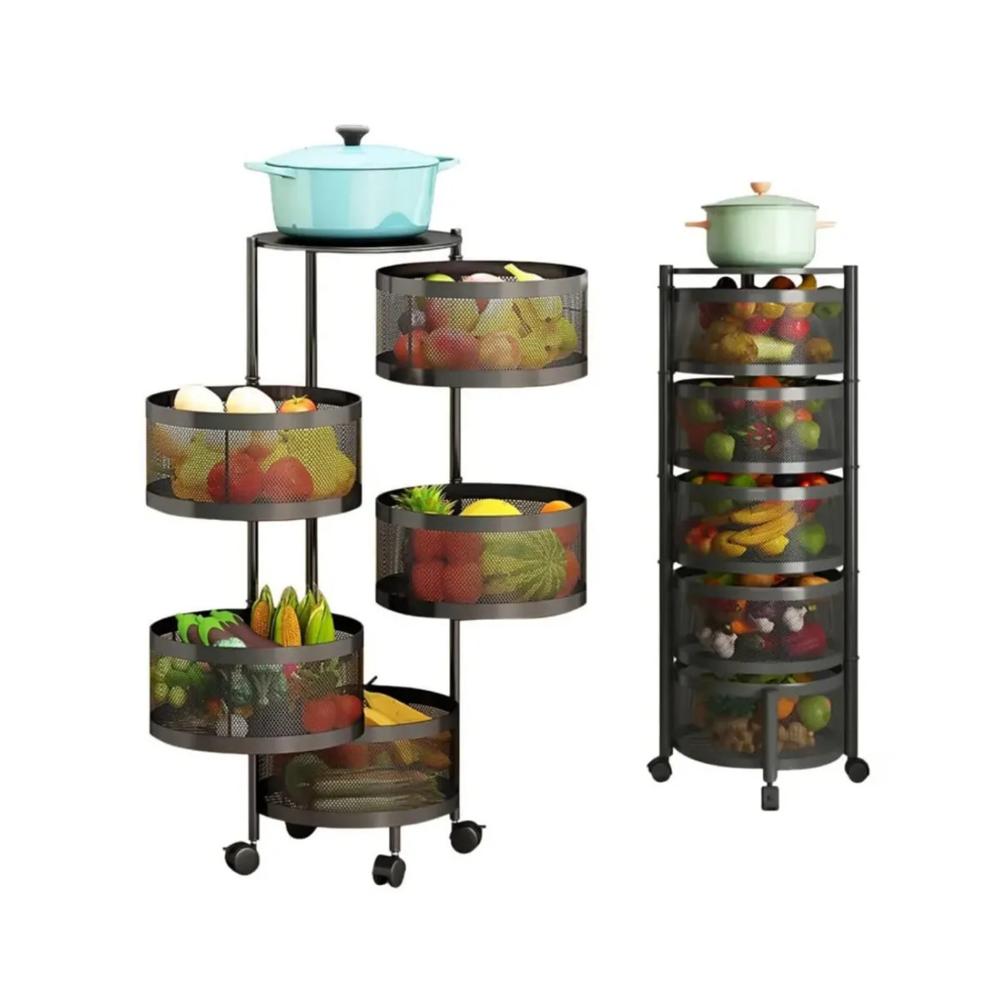 Estante Organizador de Verduras Circular Giratorio de 5 Niveles con Ruedas