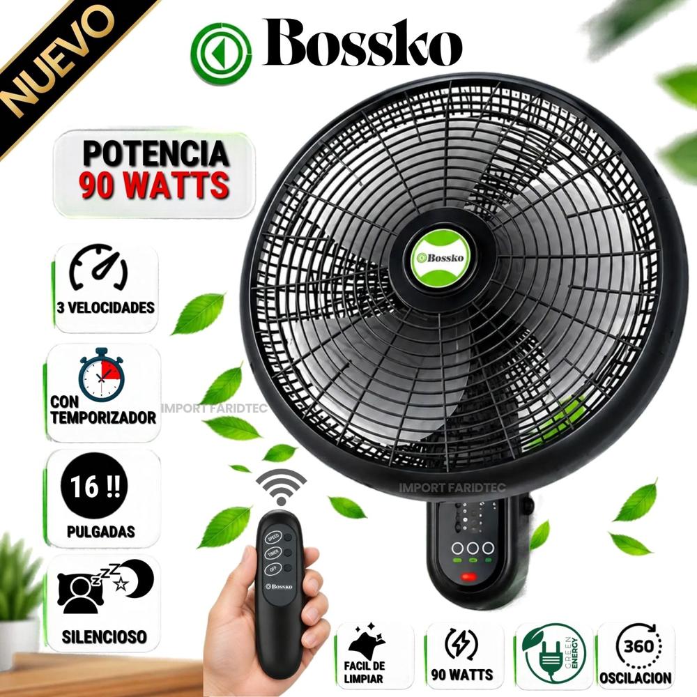 Ventilador Bossko de Pared BK-16-8010PD con Control Remoto 90 Watts 16pulgadas