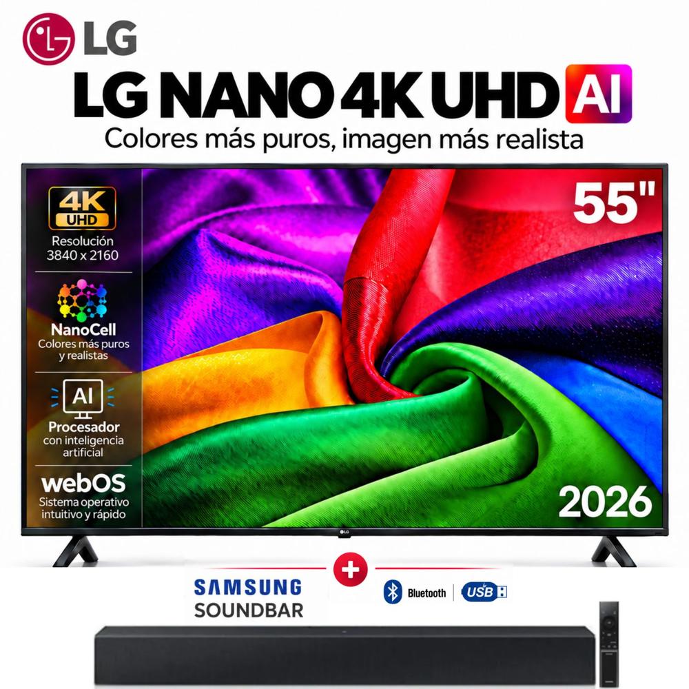 Televisor LG 55 NANO 4K UHD SMART TV 2026 CON SOUNDBAR SAMSUNG