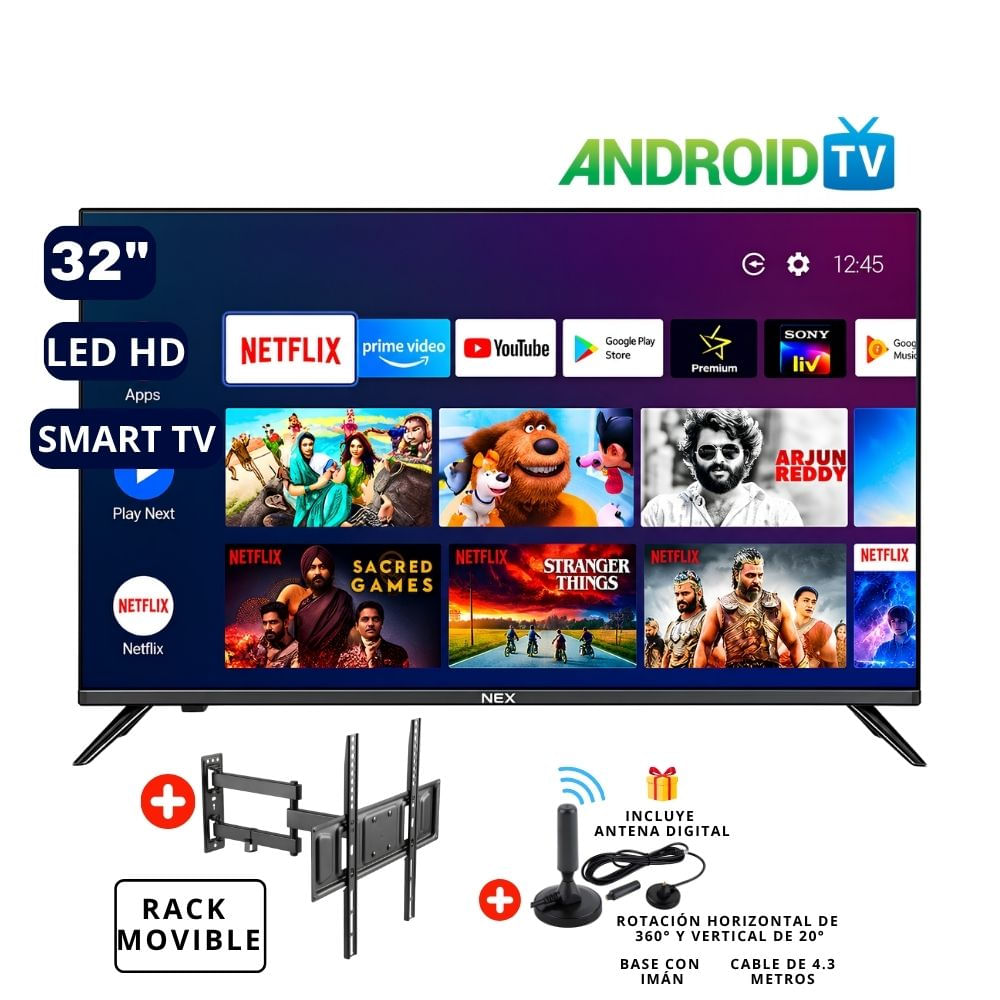 Televisor Nex 32 LED HD Smart TV TVLED32S Android TV - Rack Movible