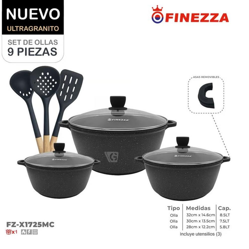 Juego de Ollas Finezza Ultra granito FZ-X1725MC de 9 Pzas